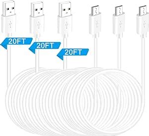 20FT 3Pack USB Power Extension Cable Cord for WyzeCam,Yi Camera,Oculus Go,Echo Dot Kid Edition,Nest Cam,Kasa Cam,Netvue,Arlo Pro Q,Blink,Furbo Dog,SIOCEN USB Charging Cord for Home Security Camera