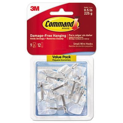 3M Command 17067Clr9es Clear Hooks & Strips, Plastic/Wire, Small, 9 Hooks W/12 Adhesive Strips/Pack