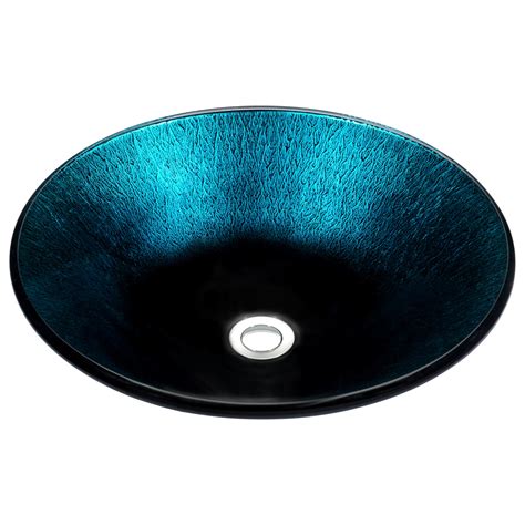 ANZZI Stellar Tempered Glass Vessel Bowl Sink in Marine Crest Round Vanity Countertop Sink Bowl with Pop Up Drain 