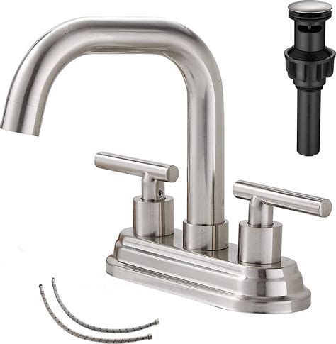 Review Product Bathroom Vanity Faucet GGStudy 2-Handles 4 Inches Centerset Bathroom Sink Faucet Antique Brass with Drain Assembly and Supply Hose Lavatory Faucet Mixer Double Handle Tap Deck Mounted