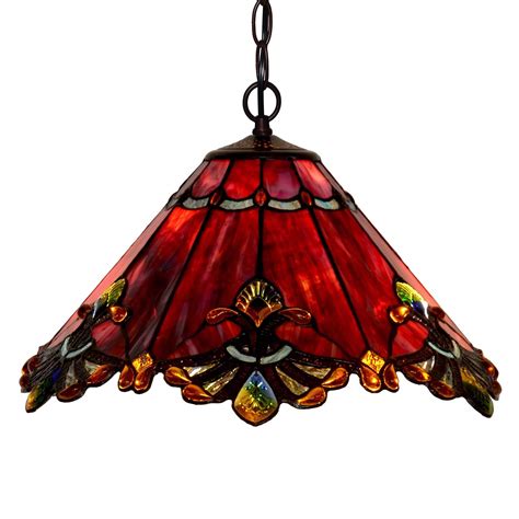 Weekly Top Bieye L10059 Baroque Tiffany Style Stained Glass Ceiling Pendant Fixture with 17 Inch Wide Handmade Shade (Red)