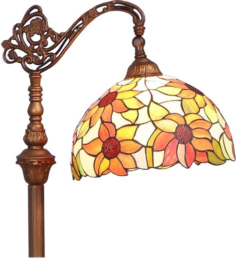 Bieye L10515 Orange Sunflower Tiffany Style Stained Glass Reading Floor Lamp with 12 inch Wide Shade, Light Direction is Adjustable, 65 inch Tall
