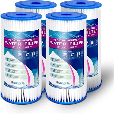 Review Discount Big 10 x 4.5 inches Pleated Washable & Reusable Sediment Filter 5 Micron Amplified Surface Area, Removes Sand, Dirt, Silt, Rust, Extended Filter Life for 10" Big Housing (Set of 6)