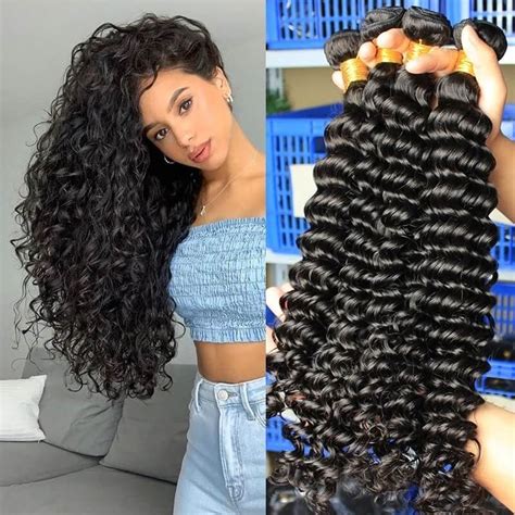 Brazilian Deep Wave Bundles 10A Virgin Human Hair Bundles Wet and Wavy Curly Hair Weave 3 Bundles (26/28/30)