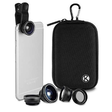 CamKix Deluxe Universal 5in1 Camera Lens Kit for Smartphone, Tablet and Laptop - Fish Eye, 2in1 Macro and Wide Angle, CPL and 2X Tele Lens, Universal Clip, Case with Carabiner and Cleaning Cloth