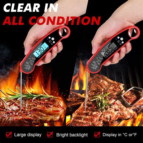 Digital Cooking Thermometer with Kitchen Timer, QUTTUP Candy Thermometer Folding Probe Backlight & Calibration Function Cooking Thermometer Meat Thermometer for Kitchen Outdoor Grilling and BBQ