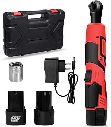 Gexmil 3/8" ratchet, 12V 60Nm Cordless Electric Ratchet Wrench Set With 2 Rechargeable Lithium-Ion Battery, Fast Charger and Sleeve No. 12