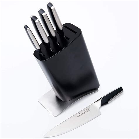GrandTies Feinste High Carbon German Stainless Steel 7pc Kitchen Knife Block Set - Chef Knife, Santoku, Bread Knife, Carving Knife, Utility Knife, Paring Knife, Kitchen Knife Sharpener Cutlery Sets