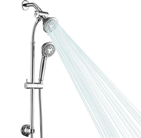 HOMELODY Handheld Showerhead and Shower Head Shower Faucet Polished Chrome 4 Inch Dual Shower Head 5-Functions Liftable Shower Head Drill-free Shower System, with 60 Inch Stainless Steel Shower Hose