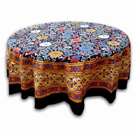 Flash Deals - 50% OFF India Arts Sunflower Print Round Cotton Tablecloth 70" Yellow on Black