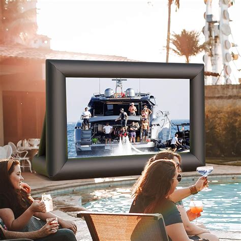 Inflatable Movie Screen - Outdoor Projector Screen with Blower Strings Stakes & Storage Bag for Backyard Outdoor Movies Parties Pool Lawn Event, Front and Rear View Supported (33ft with Blower)