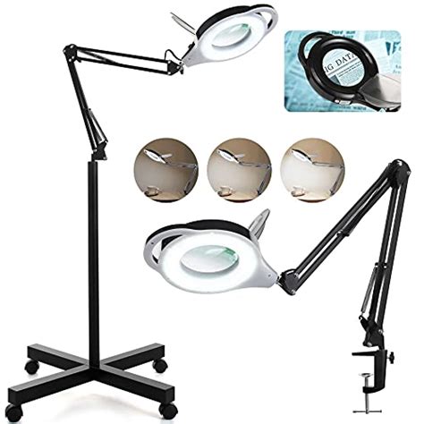 LED Magnifying Lamp, 2,200 Lumens Super Bright Stepless Dimmable Magnifying Glass with Light, 5-Diopter Real Glass, Adjustable Metal Swing Arm Magnifier Lamp for Reading, Sewing, Crafts, Repair(Black)