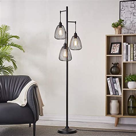 Hottest Sale LeeZM Black Industrial Floor Lamp For Living Room Modern Floor Lighting Rustic Tall Stand Up Lamp Vintage Farmhouse Tree Floor Lamps For Bedrooms, Office Torchiere Standing Lamp 3 Light Bulbs Included