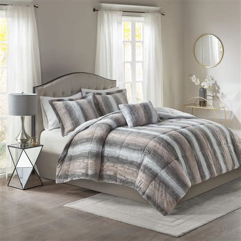 Madison Park Zuri Faux Fur Light Weight Super Soft Luxury Duvets Insert Covers, Full/Queen, Grey