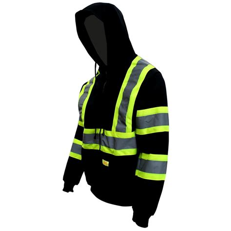 Men's ANSI Class 3 High Visibility Safety Hooded Wool Fleece Inner Sweatshirt Black Bottom Thermal (S, Black)