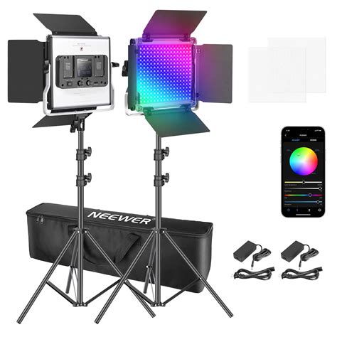 Neewer RGB Led Video Light with APP Control, 360°Full Color, 50W 660 PRO Video Lighting Kit CRI 97+ with Stands, Batteries and Chargers for Gaming, Streaming, Zoom, Webex, Web Conference, Photography