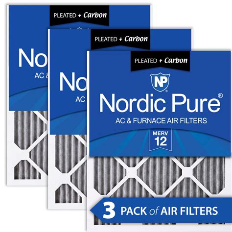Featured Product Nordic Pure 12x25x1 MERV 8 Pleated Pure Carbon Odor Reduction AC Furnace Air Filters 12 Pack