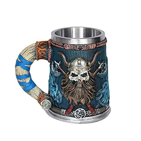 Best Deal Product Otartu 13oz Skull Coffee Mug Viking Skull Beer Mugs Stainless Steel Liner Gift for Men Father's Day Gifts