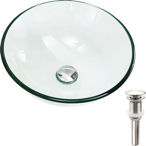 PetusHouse Clear Tempered Glass Bathroom Vessel Sink and Pop Up Drain Combo, Round Above Counter Bathroom Vessel Vanity Sink Washing Art Basin Bowl