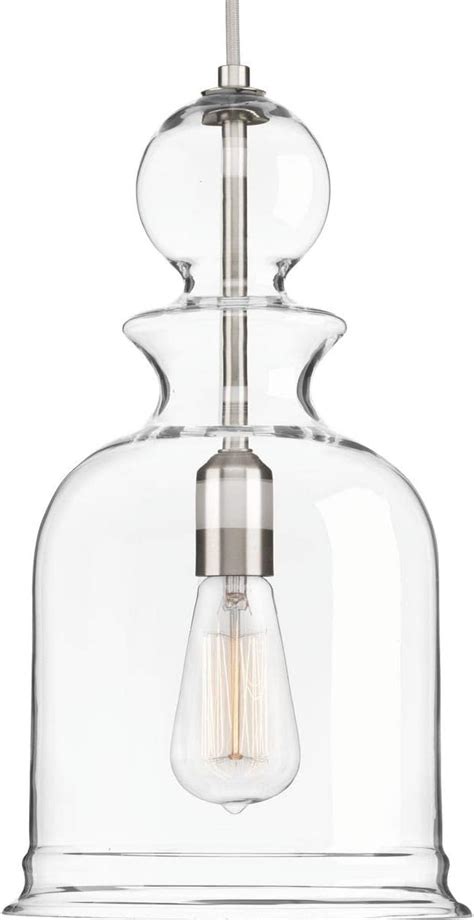 Staunton Collection 1-Light Clear Glass Global Pendant Light Brushed Nickel