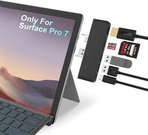 Surface Pro 7 USB C Hub, 6-in-2 Aluminum Surface Pro 2019 Dock with 4K HDMI Adapter+ USB C Audio & Data Transfer Port +2 USB 3.0+SD/TF Card Reader, Converter Combo Adaptor for Microsoft Surface Pro 7