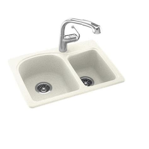 Swanstone KS02518DB.010 Solid Surface 1-Hole Dual Mount Double-Bowl Kitchen Sink, 25-in L X 18-in H X 7.5-in H, White