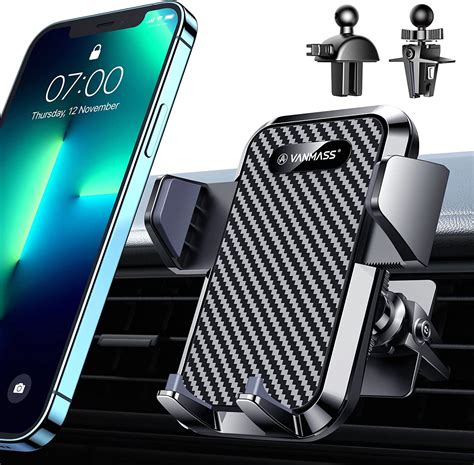 New Arrivals VANMASS Car Vent Phone Mount【2 Upgraded Steel-Cored Clips】Phone Holder for Car Air Vent Fixed Bottom Tray Patent & Safety Cert Handsfree Clips No View Blocked Compatible with iPhone 13 and All Phones