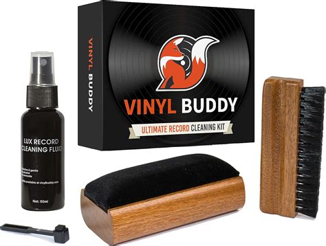 Vinyl Buddy Record Cleaner Kit 5 Piece Ultimate Cleaning System - Velvet Brush - Nylon Microfiber Brush - Stylus Brush - LP Cleaning Solution - Storage Pouch