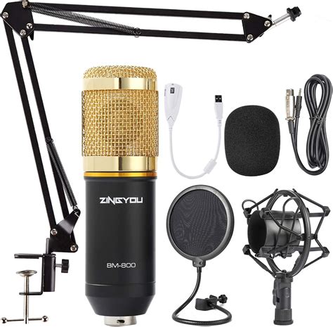ZINGYOU Condenser Microphone Bundle, BM-800 Mic Set for Studio Recording & Brocasting (Microphone Kit (Black))