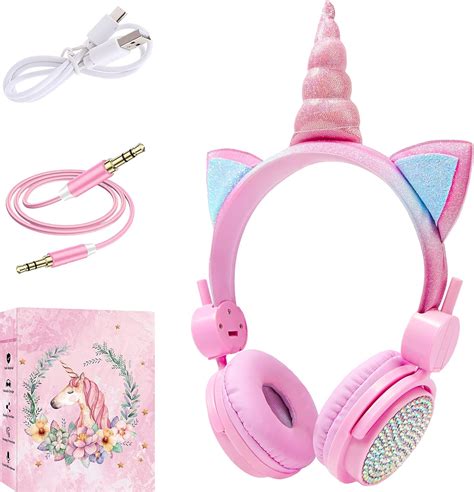 charlxee Kids Headphones with Microphone for School,Giant Unicorns Gifts for Girls Children Birthday,On Over Ear Wired Headset with 3.5mm Jack/HD Sound/Kindle/Tablet/PC Online Study(Princess,Purple)