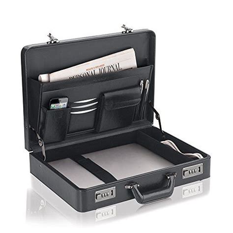 50% Off Discount solo Broadway Premium Leather Attaché Briefcase with Combination Locks, Black